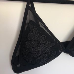 Black Bikini Top With Mesh and Lace Detail